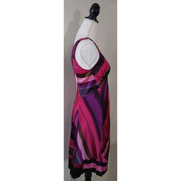 A Common Thread Silk Jeweled V-Neck Purple and Pink Geometric Print Dress Size L - Picture 5 of 8